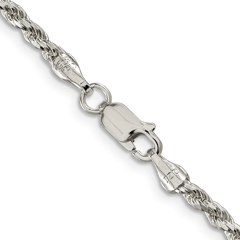 36 Zoll Sterlingsilber Rhodiniert 2.75mm Diamantiert Kordel Halskette
