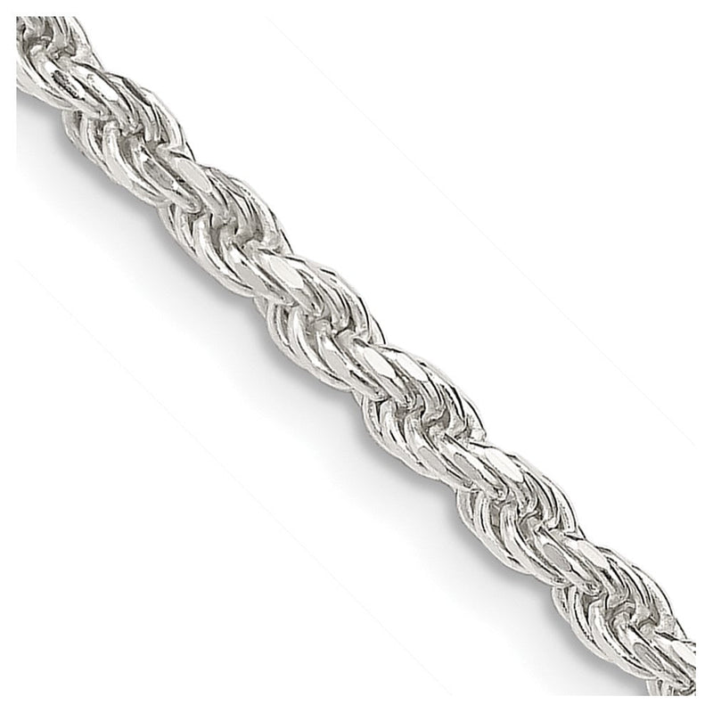 22 Zoll Sterlingsilber 2.75mm Diamantiert Kordel Kette mit 4 Zoll Verlängerung.