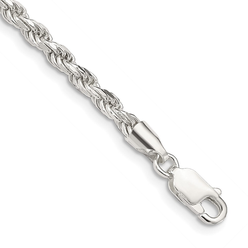 7 Zoll Sterlingsilber 3.2mm Diamantiert Kordel Gliederarmband