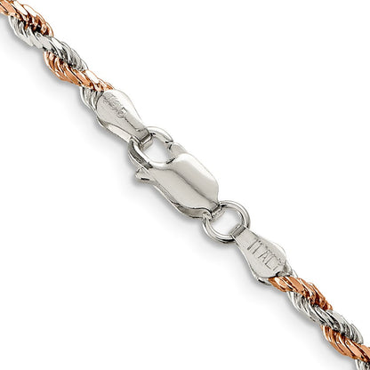 24 Zoll Sterlingsilber und Rose Vermeil 2.5mm Diamantiert Kordel Halskette