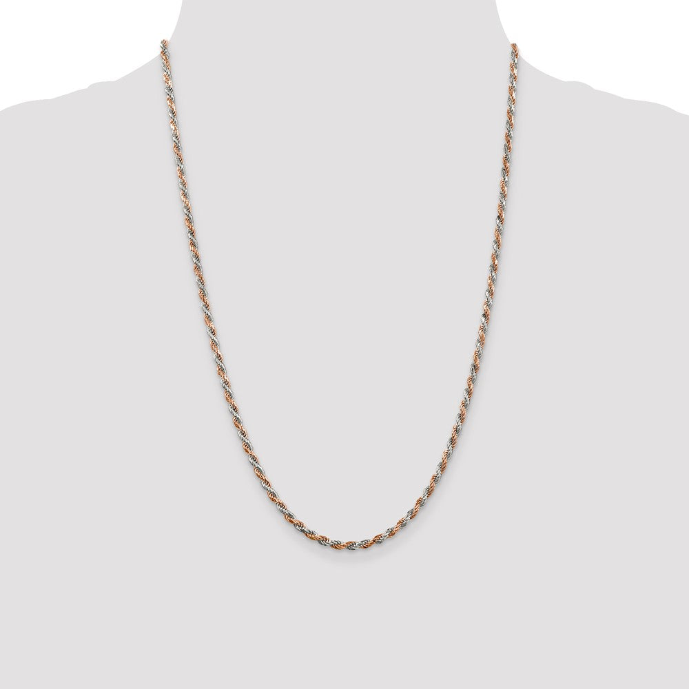 24 Zoll Sterlingsilber und Rose Vermeil 2.5mm Diamantiert Kordel Halskette