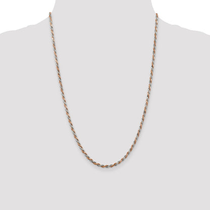 24 Zoll Sterlingsilber und Rose Vermeil 2.5mm Diamantiert Kordel Halskette