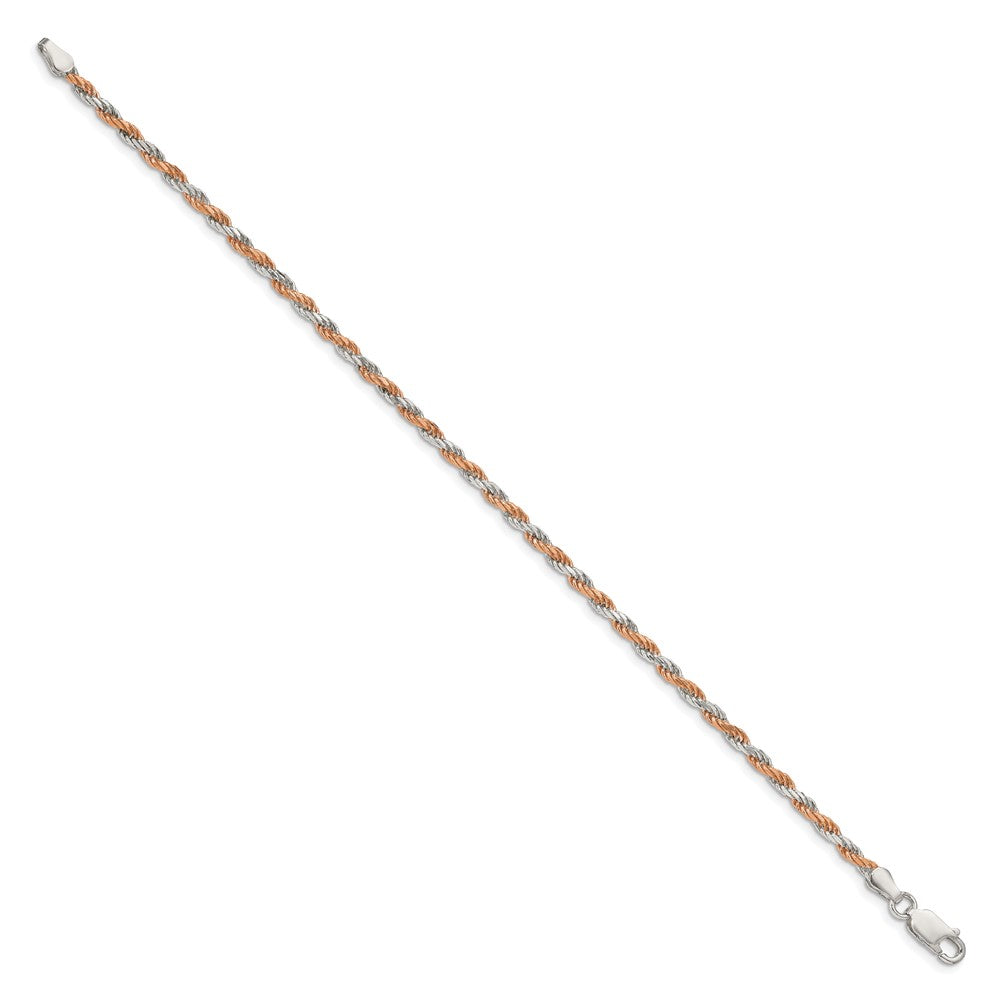 8 Zoll Sterlingsilber und Rose Vermeil 2.5mm Diamantiert Kordel Gliederarmband