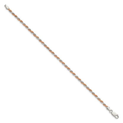8 Zoll Sterlingsilber und Rose Vermeil 2.5mm Diamantiert Kordel Gliederarmband