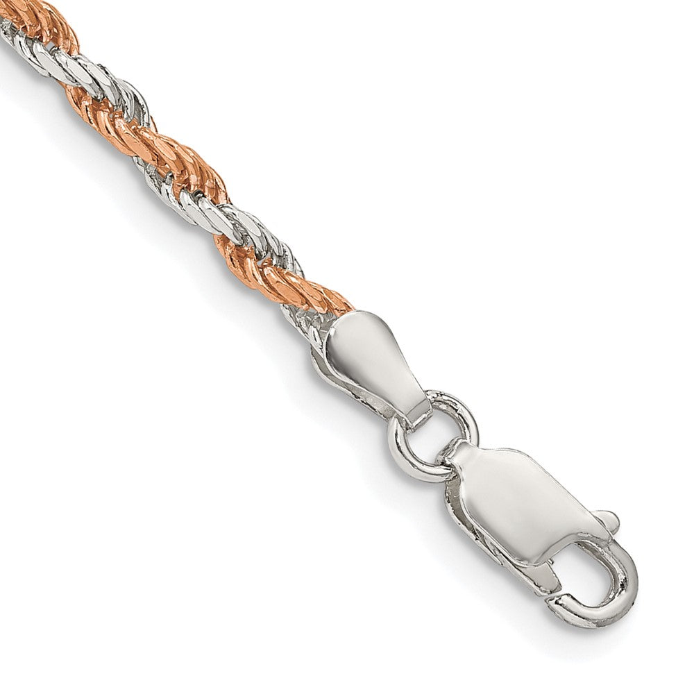 8 Zoll Sterlingsilber und Rose Vermeil 2.5mm Diamantiert Kordel Gliederarmband