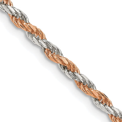 24 Zoll Sterlingsilber und Rose Vermeil 2.5mm Diamantiert Kordel Halskette