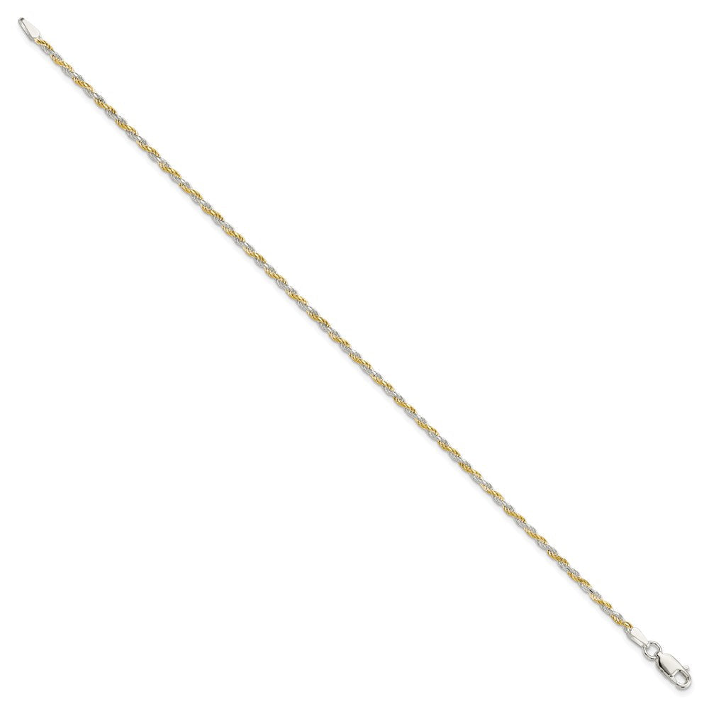 7 Zoll Sterlingsilber und Vermeil 1.85mm Diamantiert Kordel Gliederarmband