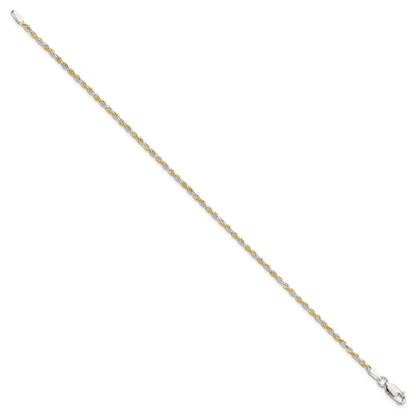 7 Zoll Sterlingsilber und Vermeil 1.85mm Diamantiert Kordel Gliederarmband