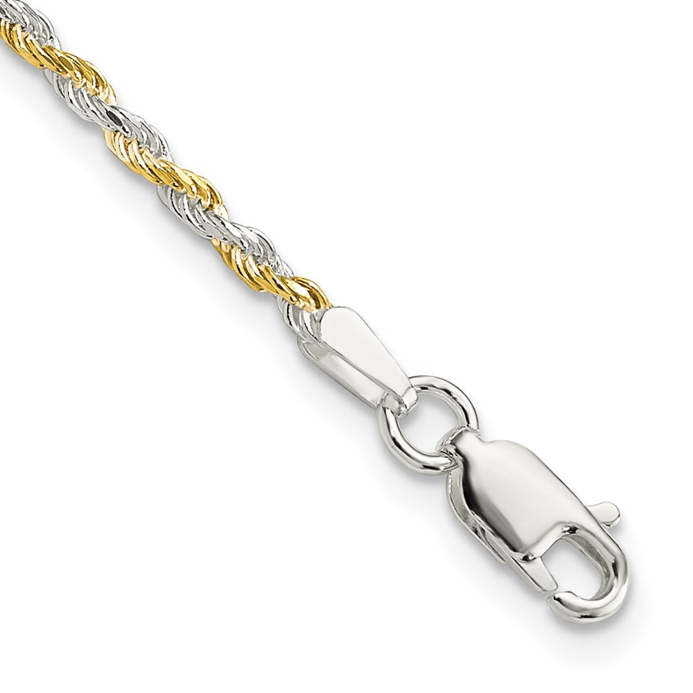 7 Zoll Sterlingsilber und Vermeil 1.85mm Diamantiert Kordel Gliederarmband
