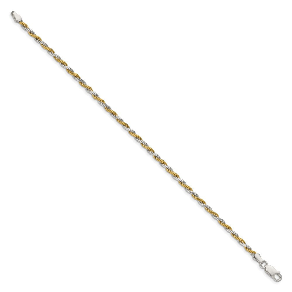 7 Zoll Sterlingsilber und Vermeil 2.5mm Diamantiert Kordel Gliederarmband
