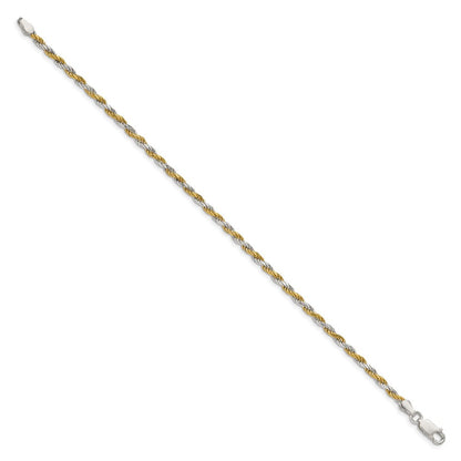 7 Zoll Sterlingsilber und Vermeil 2.5mm Diamantiert Kordel Gliederarmband