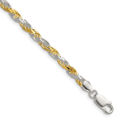 Sterlingsilber und Vermeil 3.5mm Diamantiert Kordel Kette