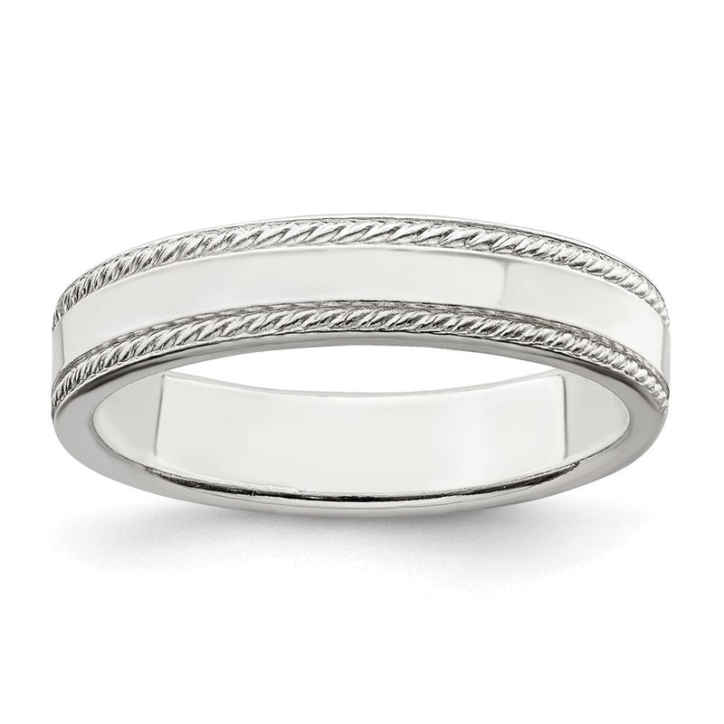 Sterlingsilber 4mm Flach mit Kordel Kante Größe 8 Ring