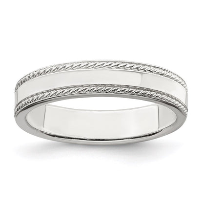 Sterlingsilber 4mm Flach mit Kordel Kante Größe 4 Ring