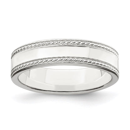Sterlingsilber 5mm Flach mit Kordel Kante Größe 5 Ring