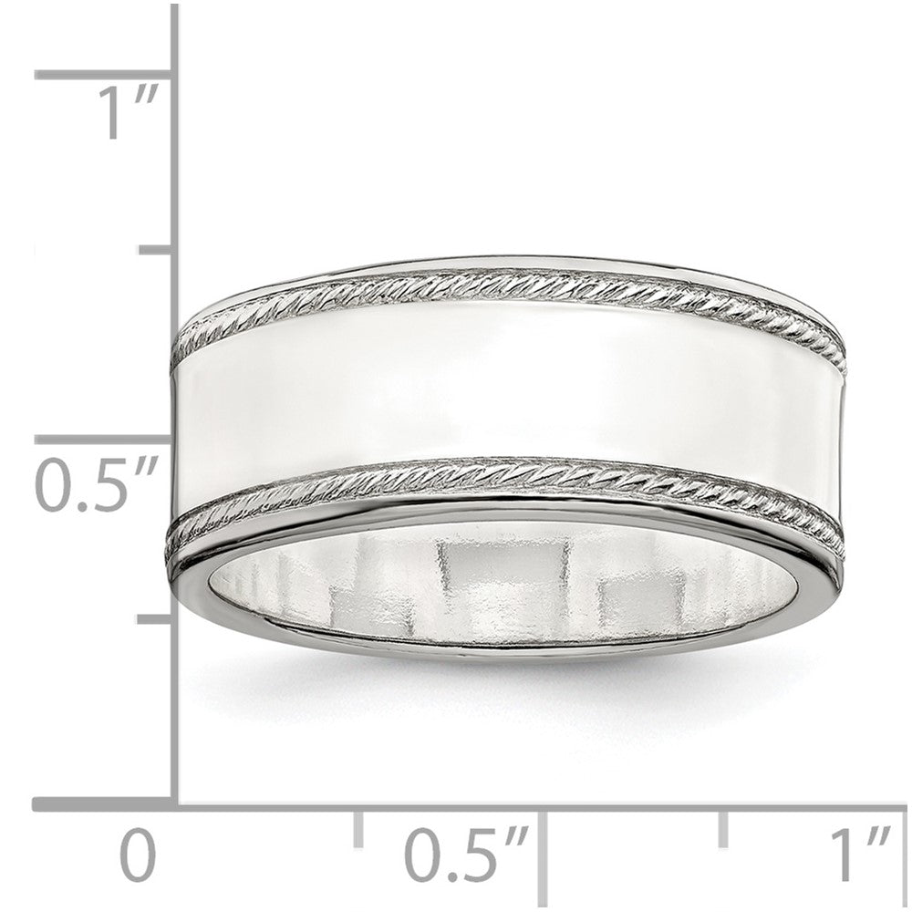 Sterlingsilber 8mm Flach mit Kordel Kante Größe 9 Ring