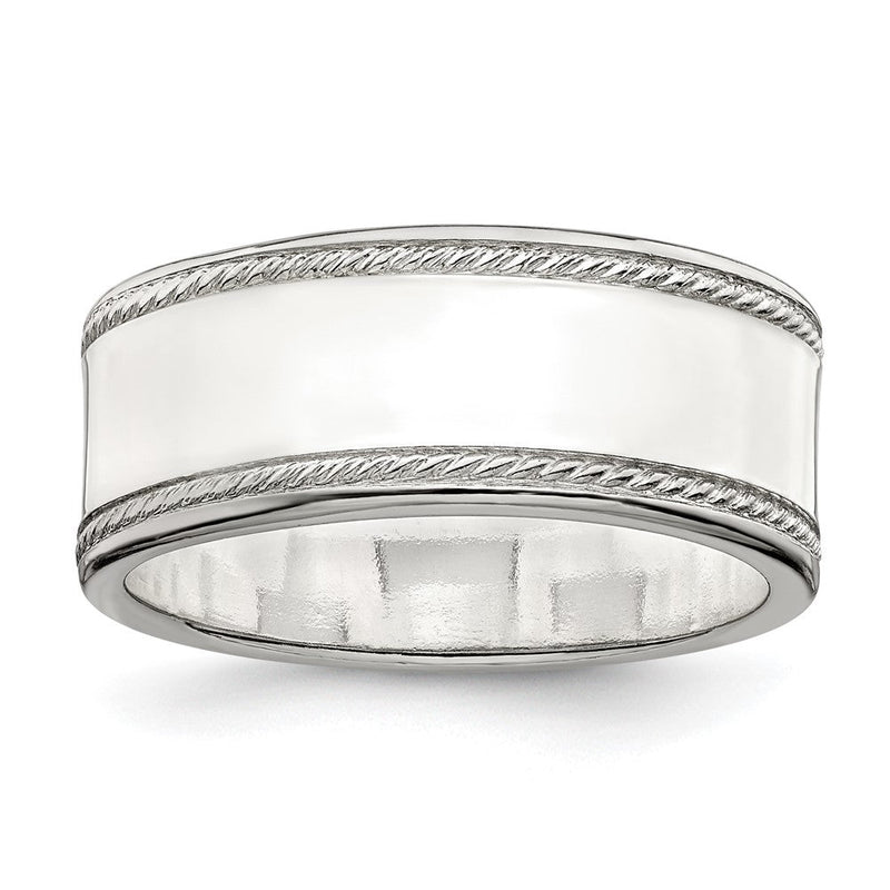 Sterlingsilber 8mm Flach mit Kordel Kante Größe 10 Ring