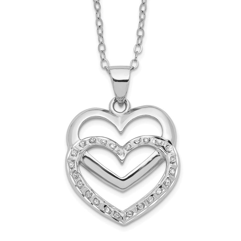Sterlingsilber Diamant Fascination Mystique Platin-beschichtet Doppelt Herz 18 Zoll Halskette