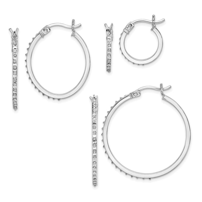 Sterlingsilber Diamant Fascination Mystique Platin-beschichtet Set Of 3 Oval und Rund Creolen