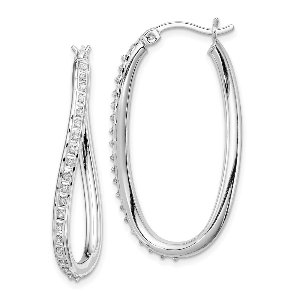 Sterlingsilber Diamant Fascination Mystique Platin-beschichtet Oval Gedreht Creolen