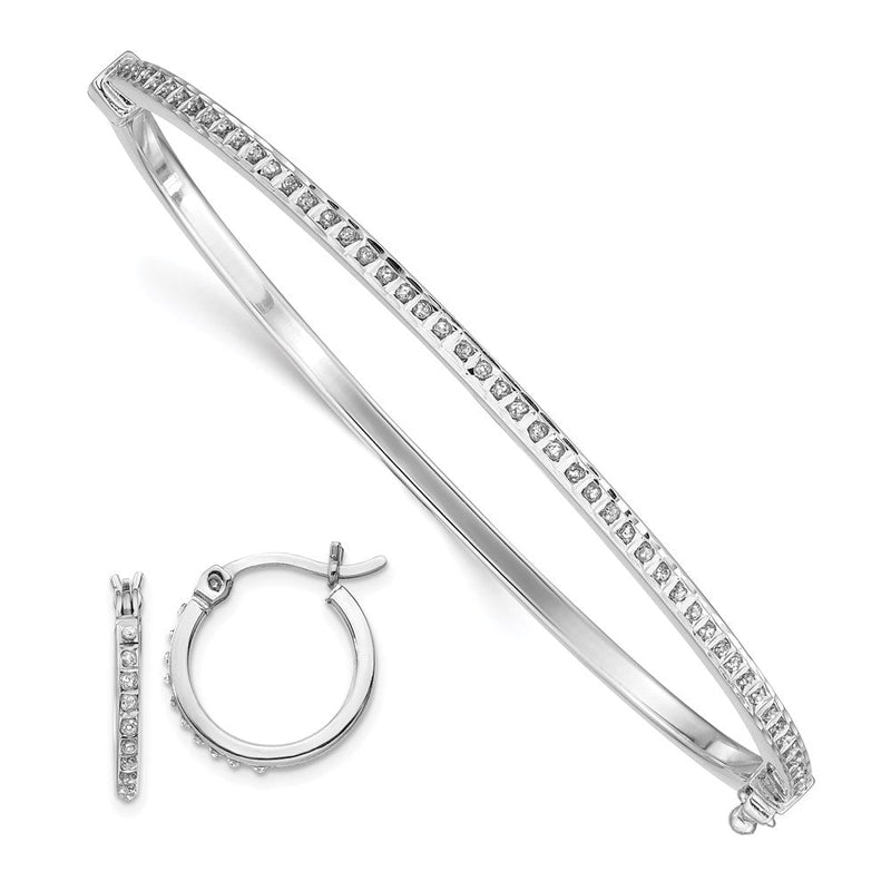 Sterlingsilber Diamant Fascination Mystique Platin-beschichtet Creolen und Klappbar Armreif Set