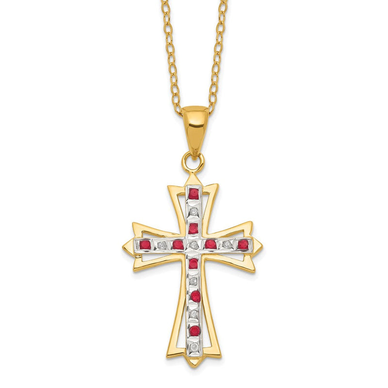 Sterlingsilber Diamant Fascination Mystique 18K Vergoldet und Rubin Kreuz 18 Zoll Halskette