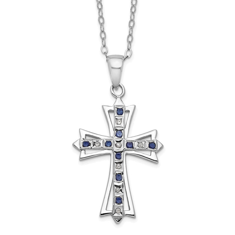 Sterlingsilber Diamant Fascination Mystique Platin-beschichtet und Saphir Kreuz 18 Zoll Halskette