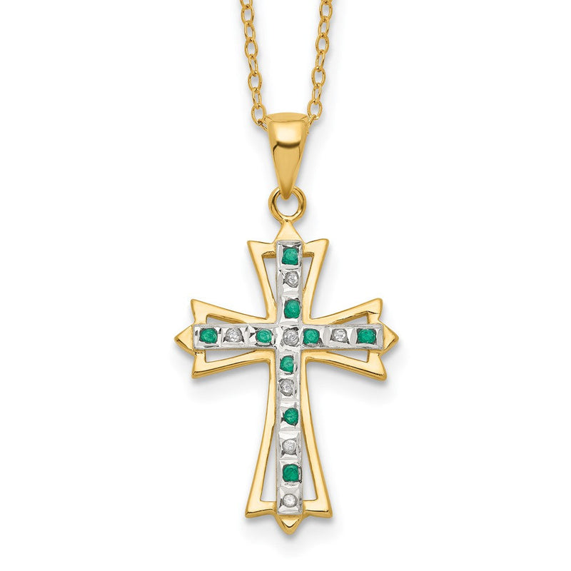 Sterlingsilber Diamant Fascination Mystique 18K Vergoldet und Smaragd Kreuz 18 Zoll Halskette