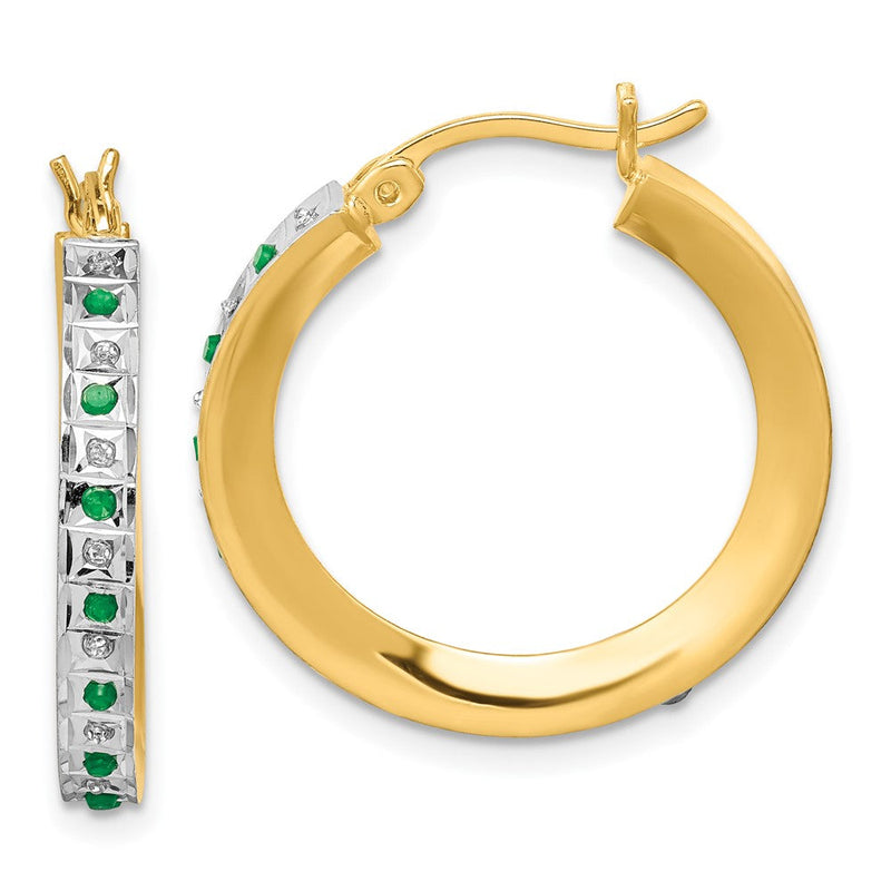 Sterlingsilber Diamant Fascination Mystique 18K Vergoldet und Smaragd Rund Creolen