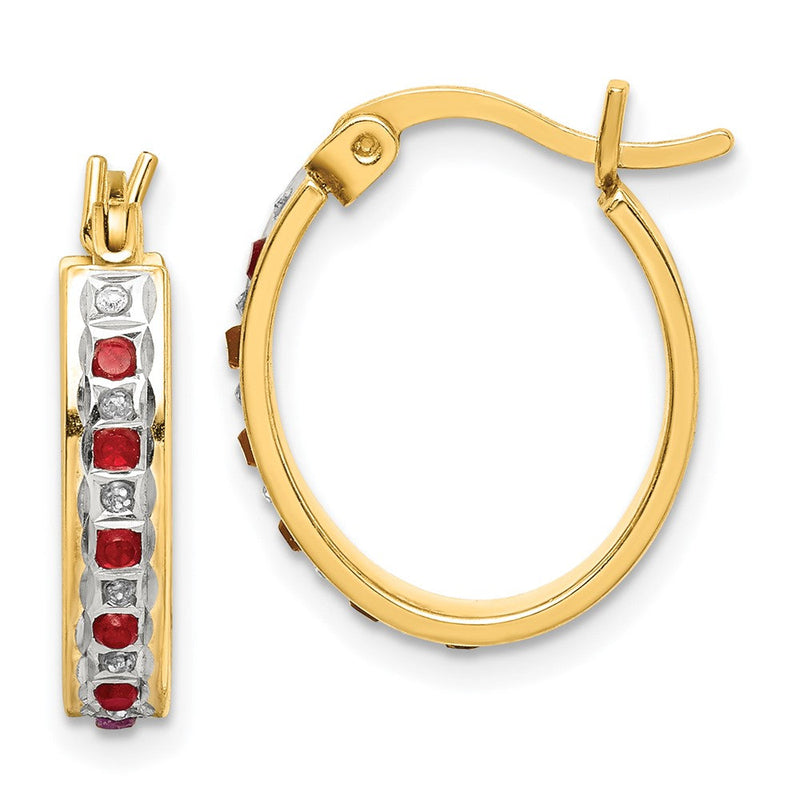 Sterlingsilber Diamant Fascination Mystique 18K Vergoldet und Rubin Oval Creolen