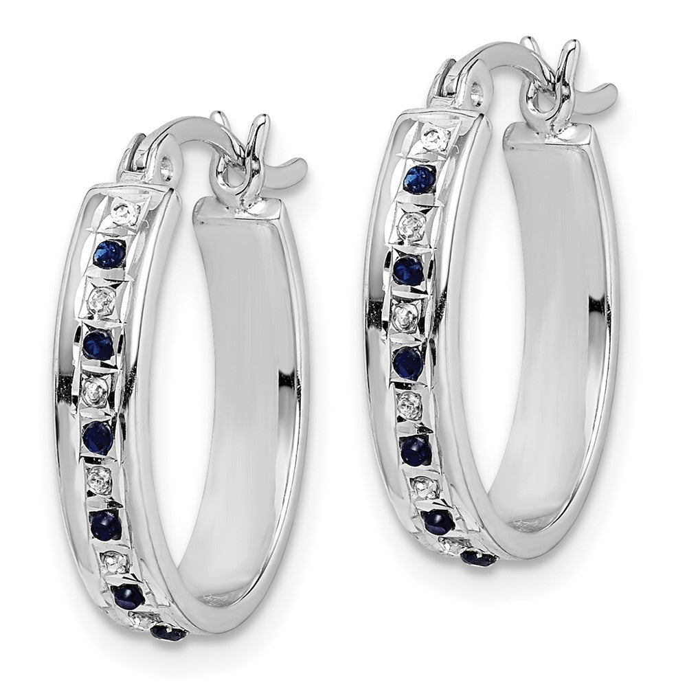Sterlingsilber Diamant Fascination Mystique Platin-beschichtet und Saphir Oval Creole Ohrring