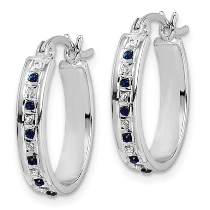 Sterlingsilber Diamant Fascination Mystique Platin-beschichtet und Saphir Oval Creole Ohrring