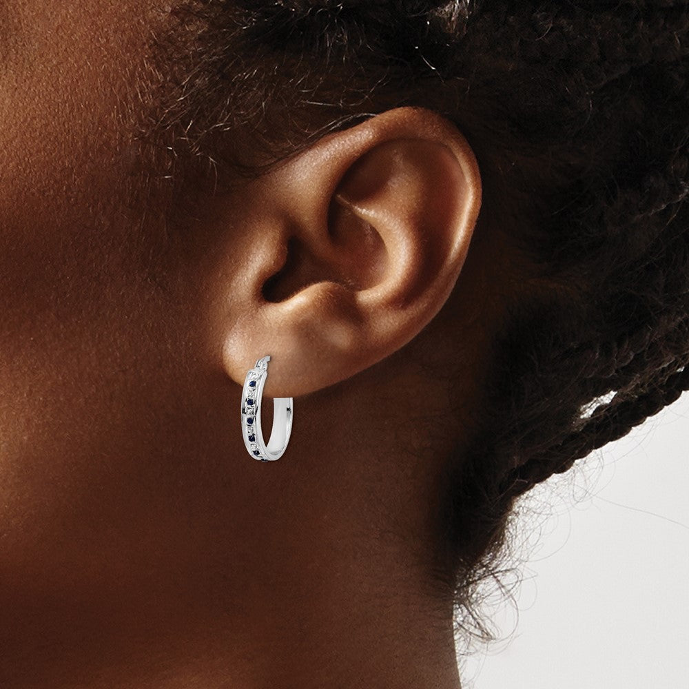 Sterlingsilber Diamant Fascination Mystique Platin-beschichtet und Saphir Oval Creole Ohrring
