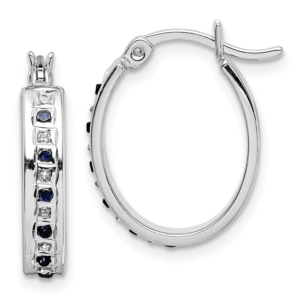 Sterlingsilber Diamant Fascination Mystique Platin-beschichtet und Saphir Oval Creole Ohrring