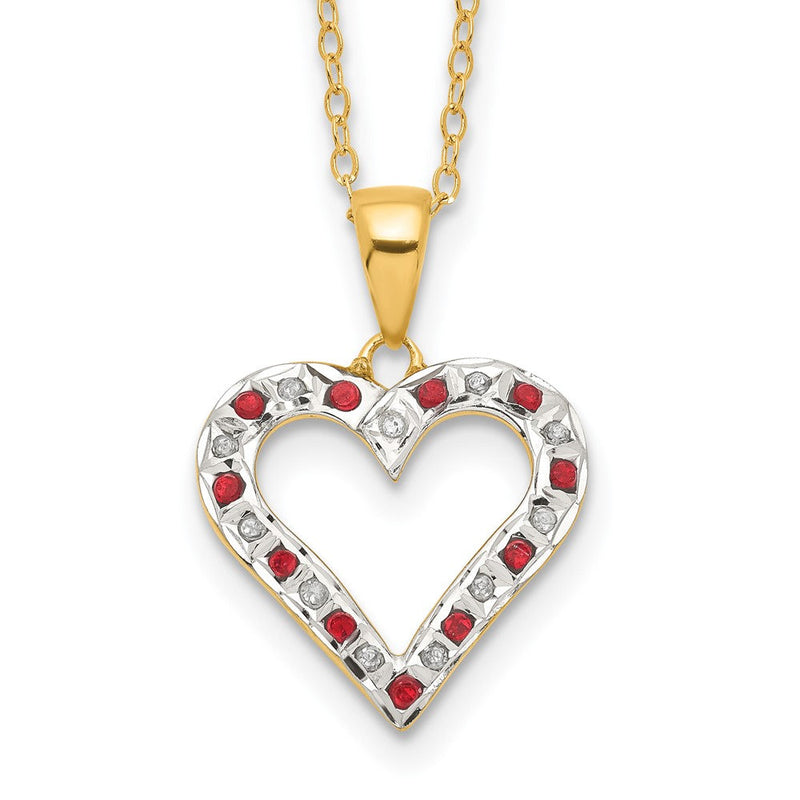 Sterlingsilber Diamant Fascination Mystique 18K Vergoldet und Rubin Herz 18 Zoll Halskette