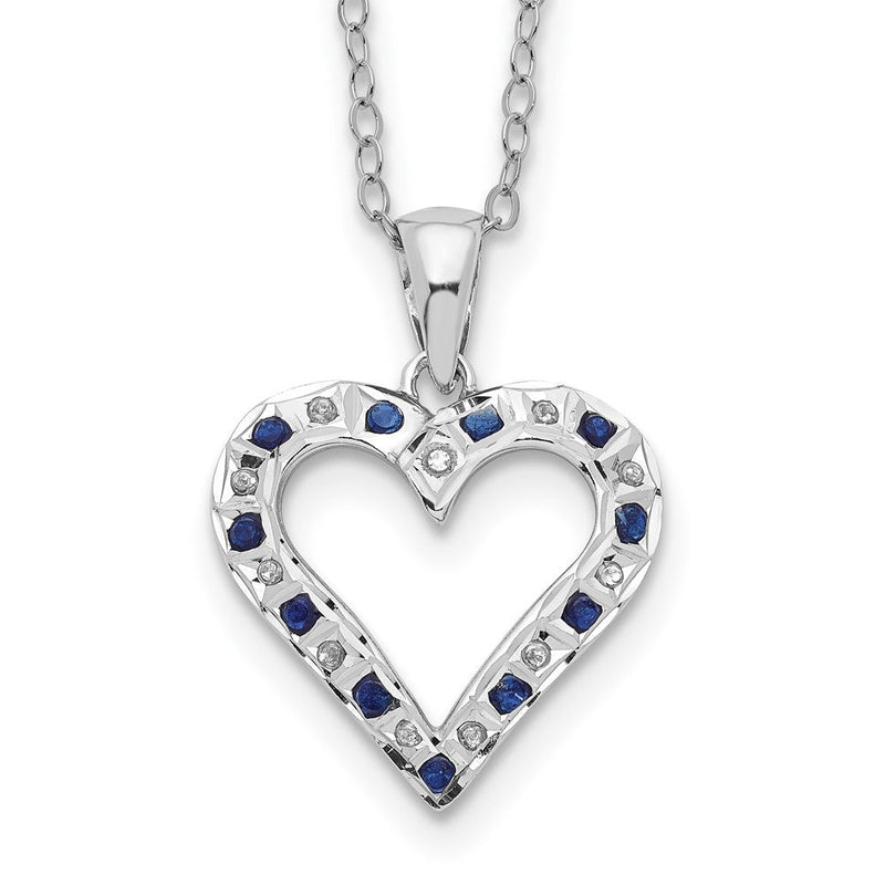 Sterlingsilber Diamant Fascination Mystique Platin-beschichtet und Saphir Herz 18 Zoll Halskette
