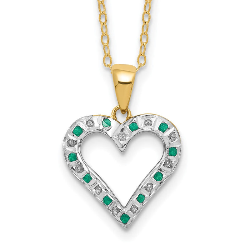 Sterlingsilber Diamant Fascination Mystique 18K Vergoldet und Smaragd Herz 18 Zoll Halskette