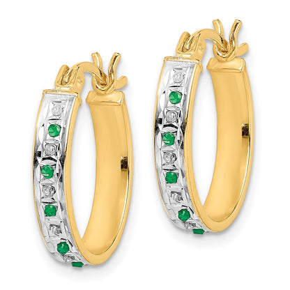 Sterlingsilber Diamant Fascination Mystique 18K Vergoldet und Smaragd Oval Creolen