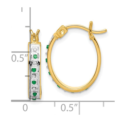 Sterlingsilber Diamant Fascination Mystique 18K Vergoldet und Smaragd Oval Creolen