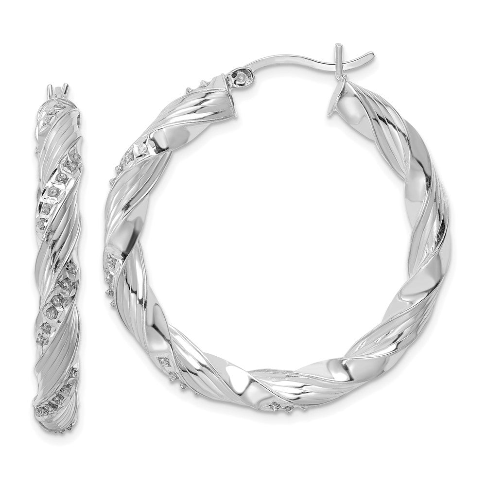 Sterlingsilber Diamant Fascination Mystique Platin-beschichtet Gedreht Creolen