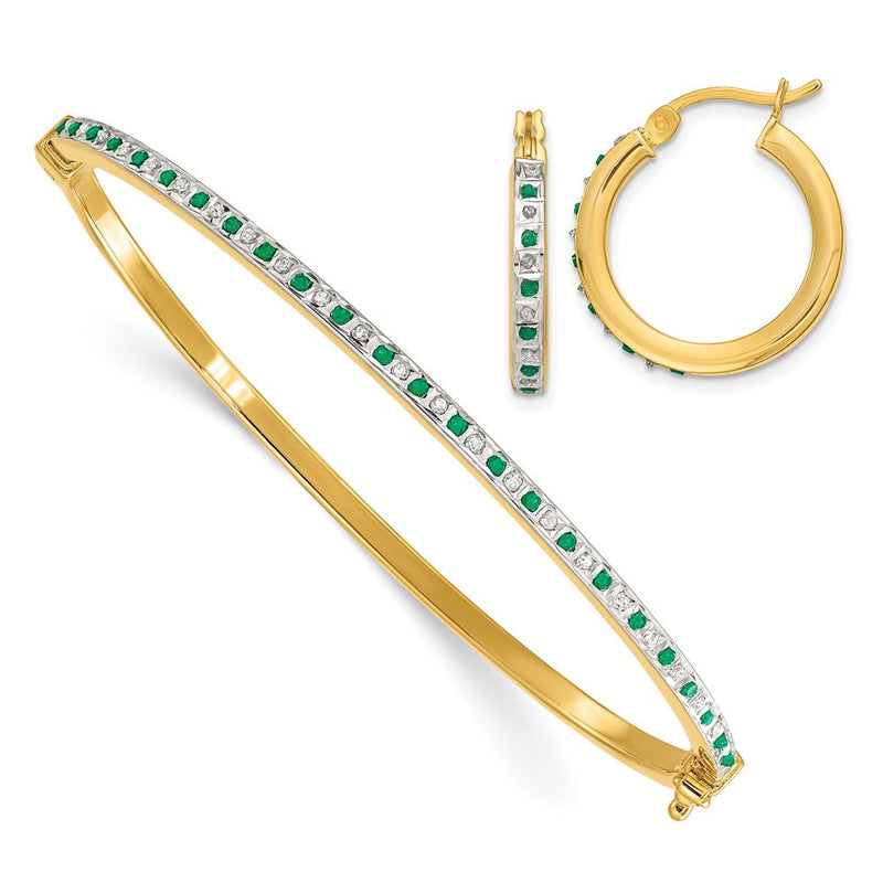 Sterlingsilber Diamant Fascination Mystique 18K Vergoldet und Smaragd Creolen Armreif Set