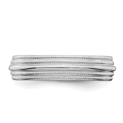Sterlingsilber Rhodiniert 5mm Komfort-Passform Doppelt Milgrain Ring