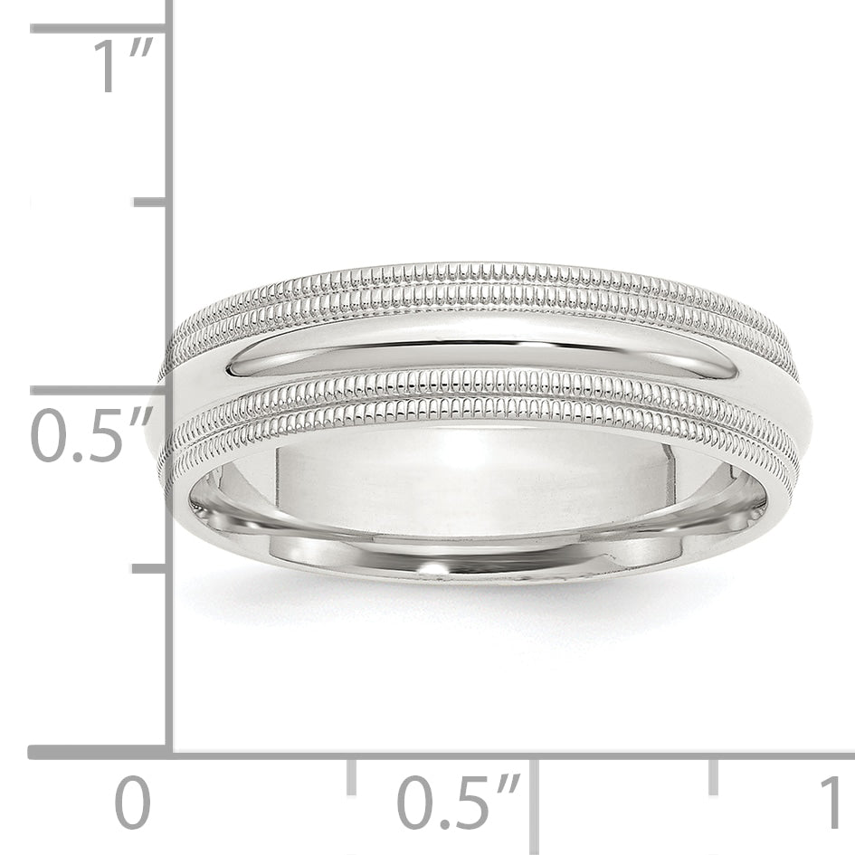 Sterlingsilber Rhodium 6mm Komfort-Passform Doppelt Milgrain Größe 10.5 Ring