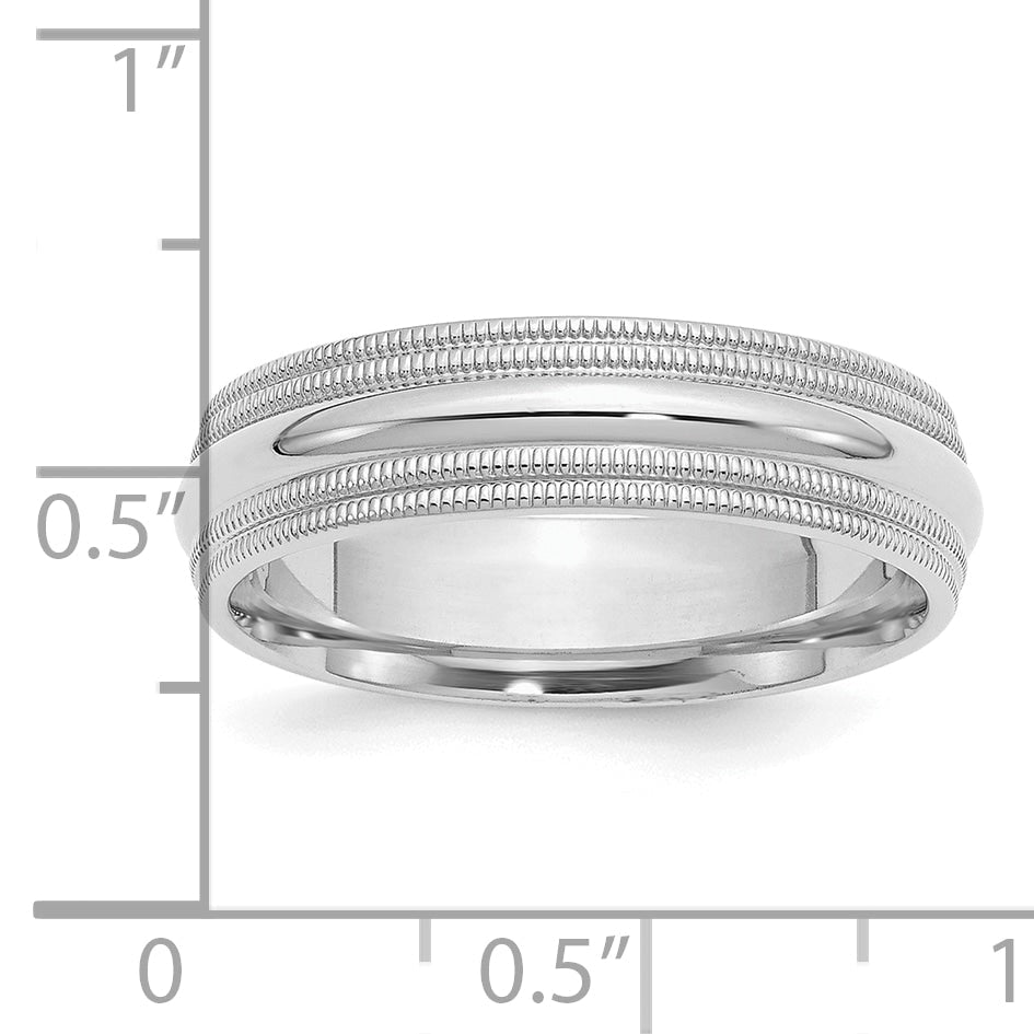 Sterlingsilber Rhodium 6mm Komfort-Passform Doppelt Milgrain Größe 10.5 Ring