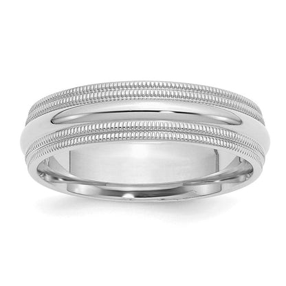 Sterlingsilber Rhodium 6mm Komfort-Passform Doppelt Milgrain Größe 8 Ring