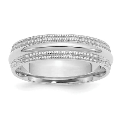 Sterlingsilber Rhodium 6mm Komfort-Passform Doppelt Milgrain Größe 10.5 Ring