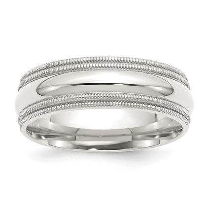 Sterlingsilber 7mm Komfort-Passform Doppelt Milgrain Größe 6 Ring