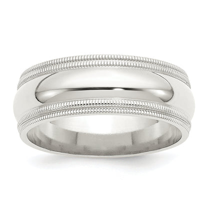Sterlingsilber 8mm Komfort-Passform Doppelt Milgrain Größe 8 Ring