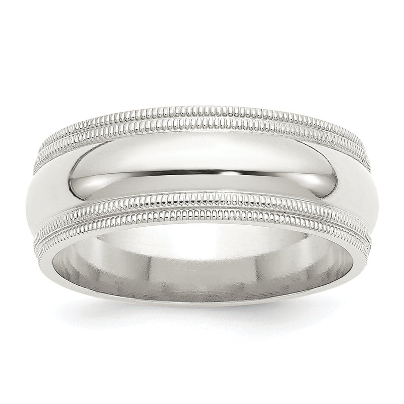 Sterlingsilber 8mm Komfort-Passform Doppelt Milgrain Größe 8 Ring
