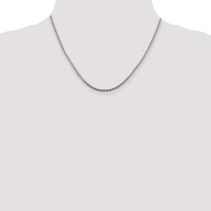 Sterlingsilber 2mm Diamantiert Ährenkette Kette mit 2 Zoll Verlängerung. Halskette